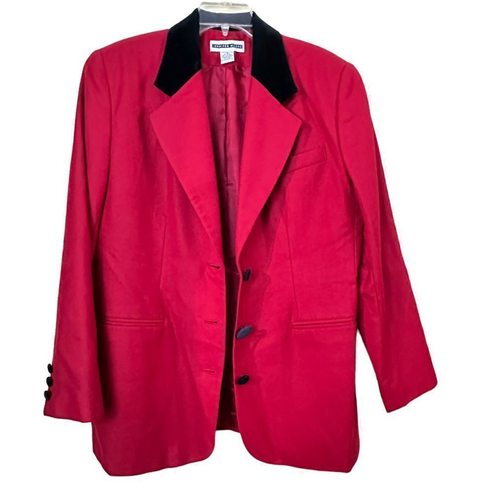 Jennifer Moore Red Wool Blazer Size 16 - Picture 2 of 8